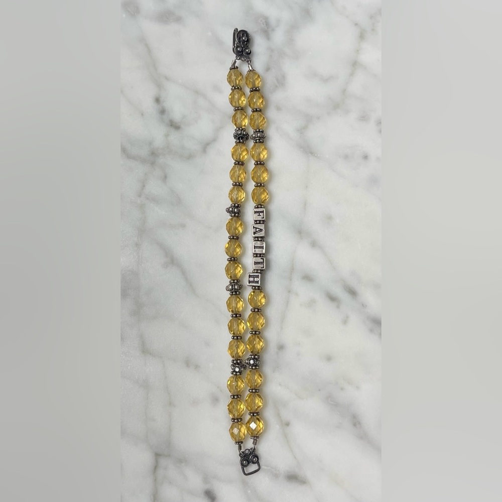 FAITH Silver & Multifaceted Yellow Topaz Double Strand Bracelet - Picture 6 of 7